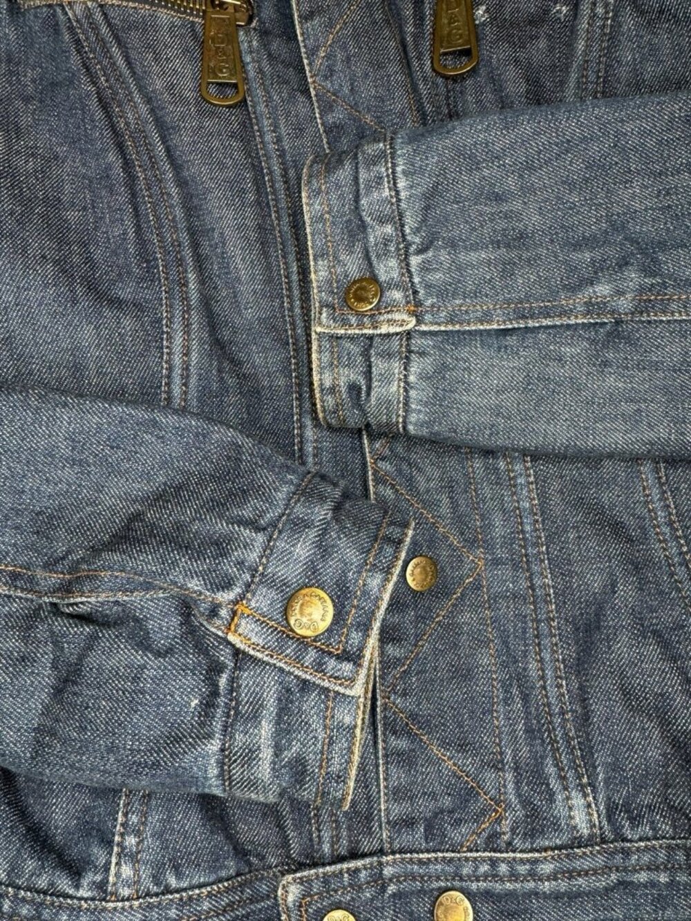 D&G Dolce & Gabbana XS Vintage Y2K Denim Jacket Tiger Stripe Lining Zip Pockets - Picture 4 of 11